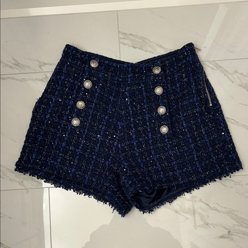 These tweeted sparkly, navy and blue shorts are perfect for dressy nights